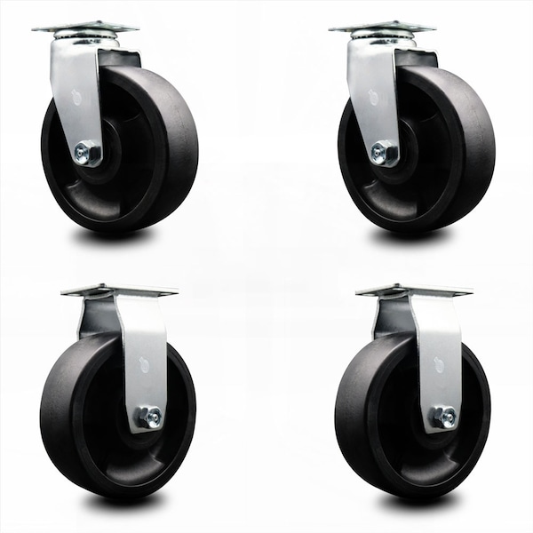 6 Inch Glass Filled Nylon Caster Set with Ball Bearings 2 Swivel 2 Rigid SCC